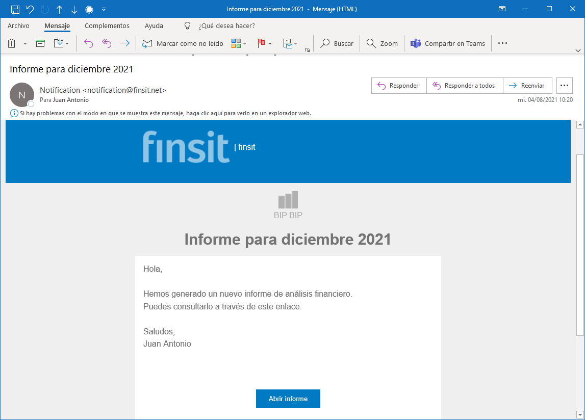 Informe por correo electronico