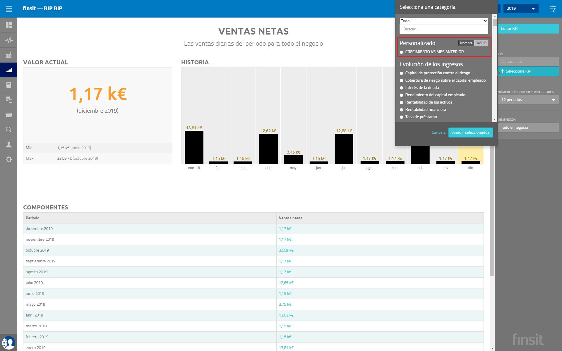 KPIs Seleccionar KPI Importado personalizado