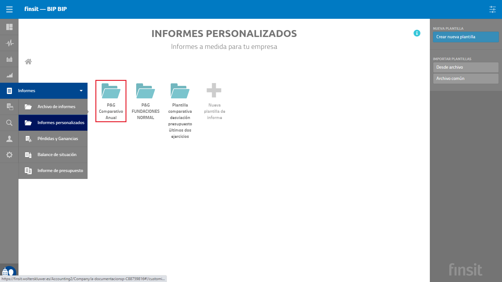 Informe Perdidas y Ganancias Comparativo en Informes personalizados