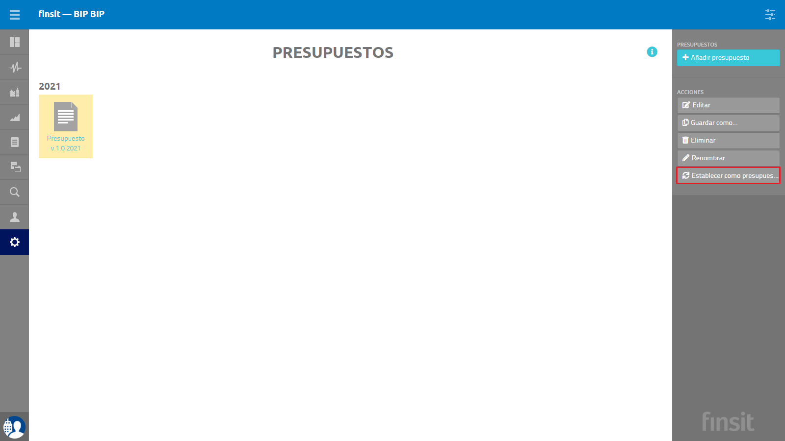 Presupuestos Establecer como presupuesto por defecto