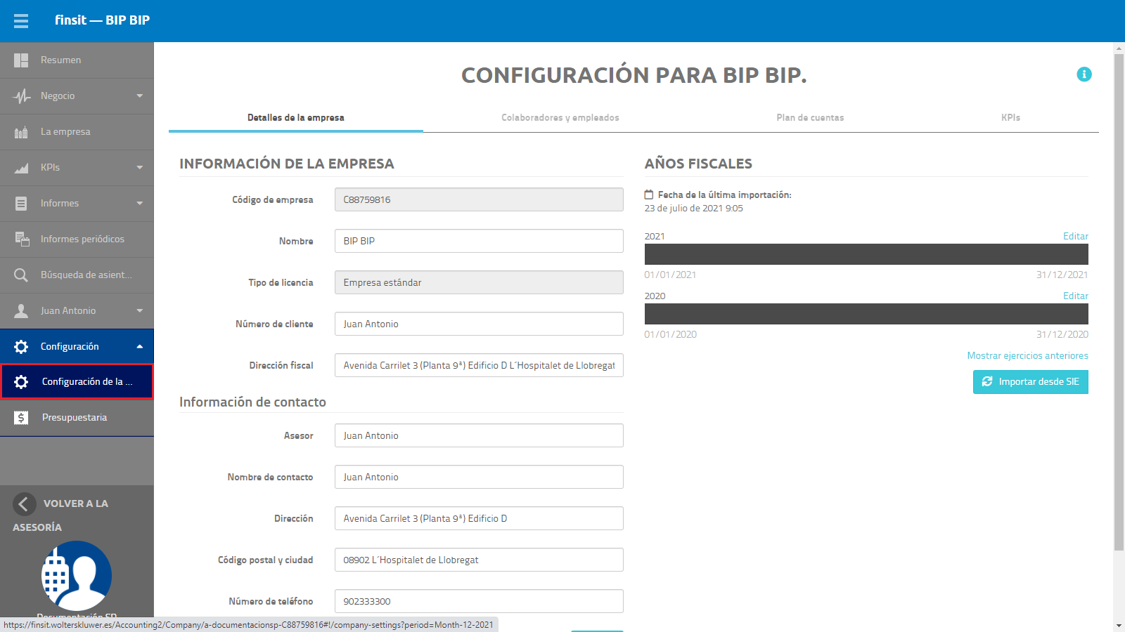 Configuracion de la empresa General