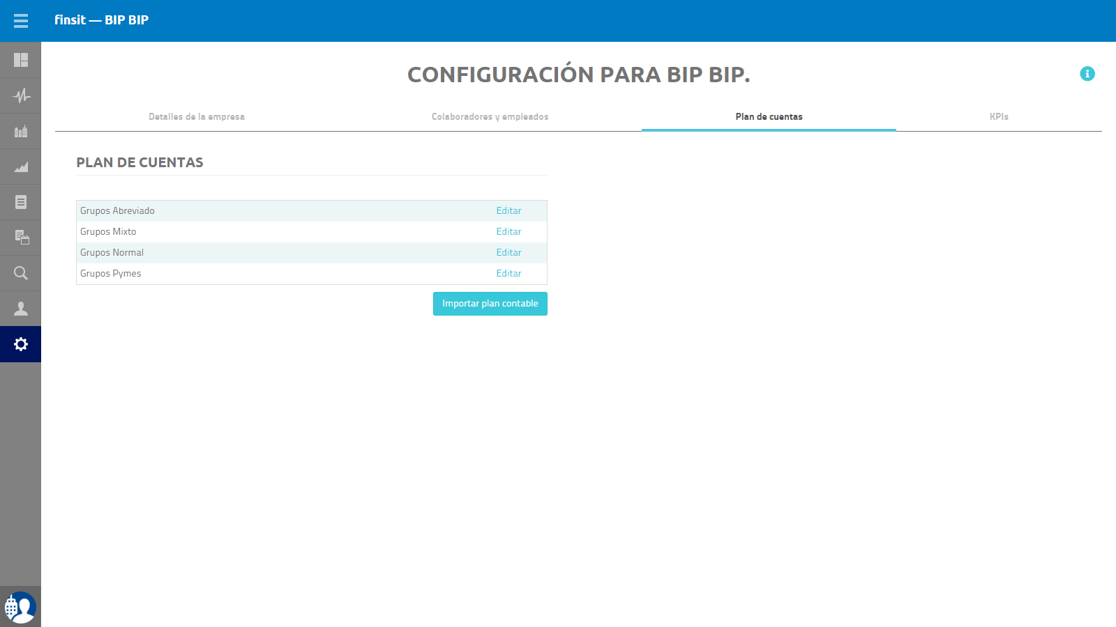 Configuracion de la empresa Plan de cuentas