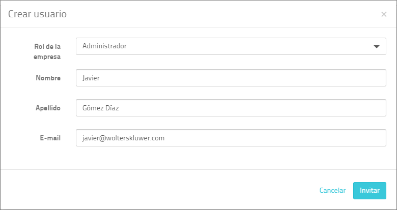 Configuracion de la empresa Crear usuario