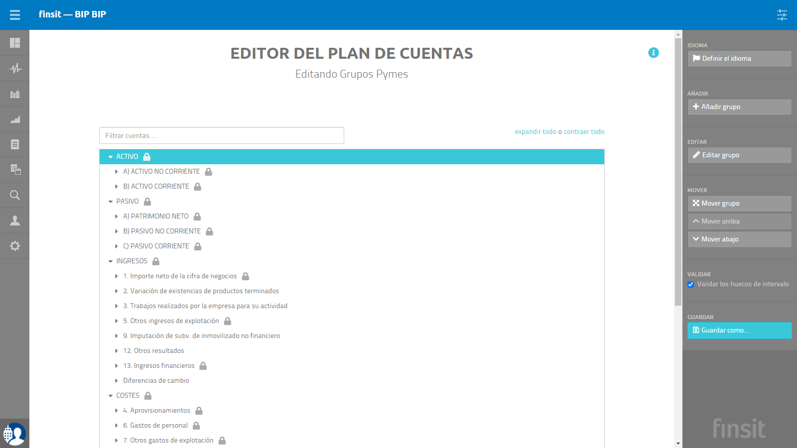 Editor plan de cuentas