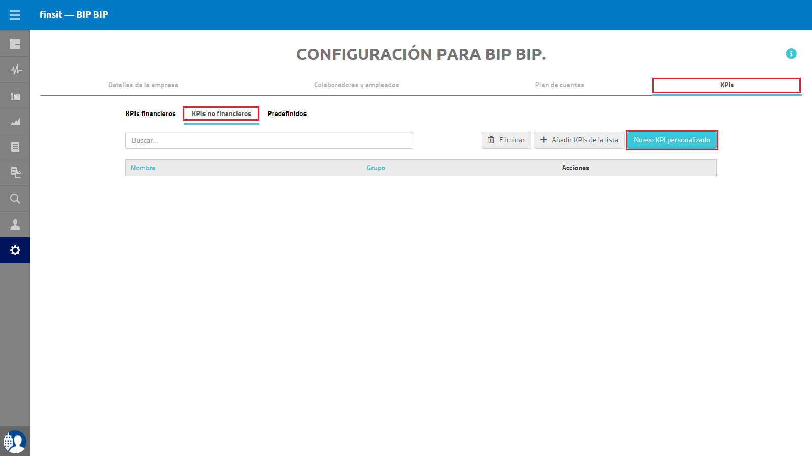 KPIS no financieros Nuevo KPI personalizado