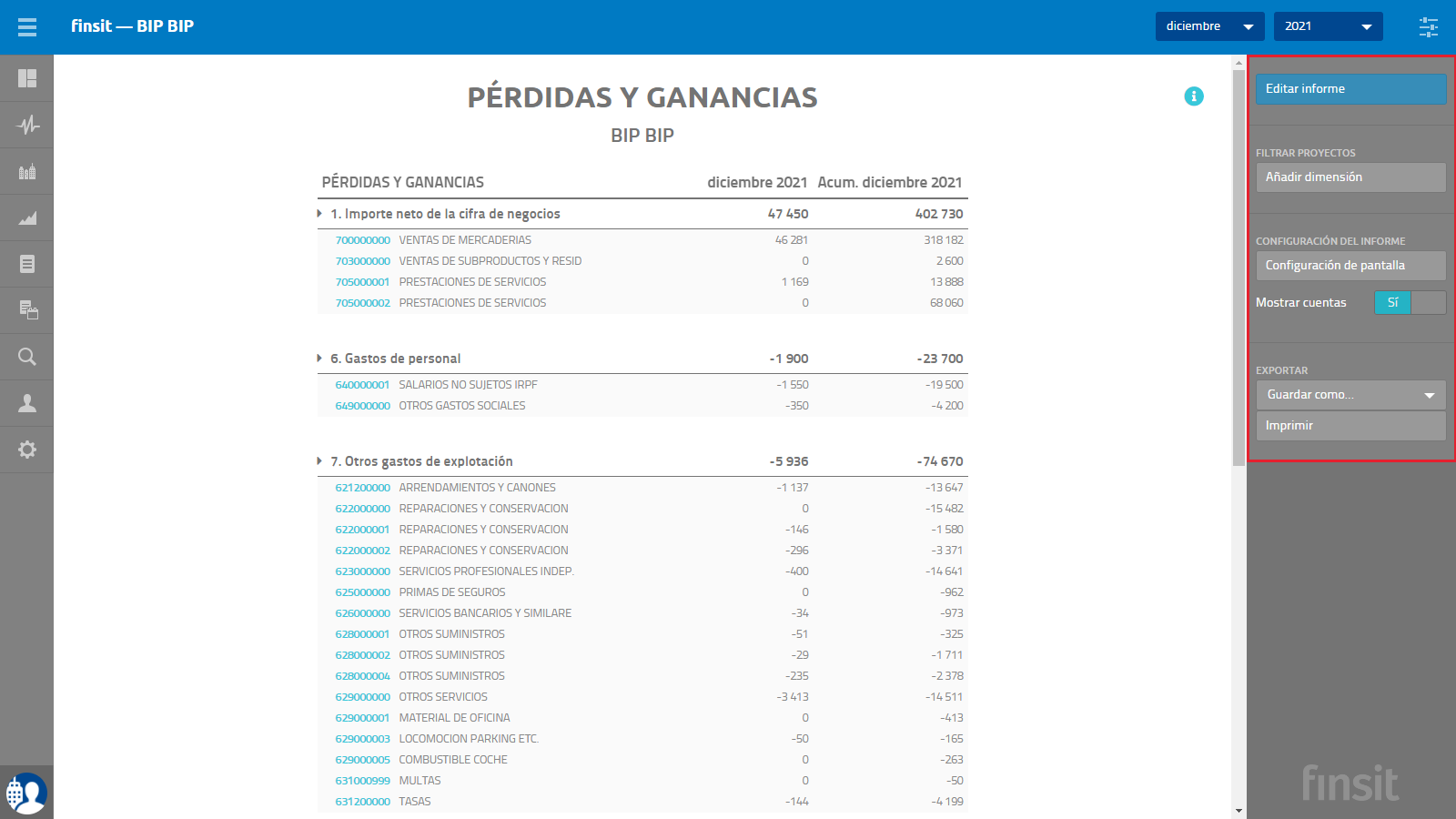 Informes Perdidas y Ganancias Opciones