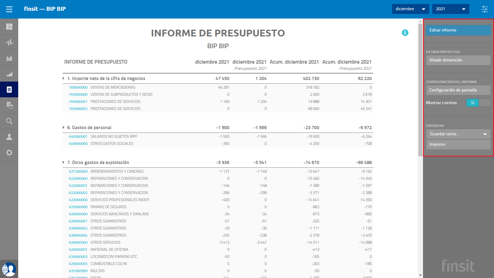 Informes Presupuesto Opciones