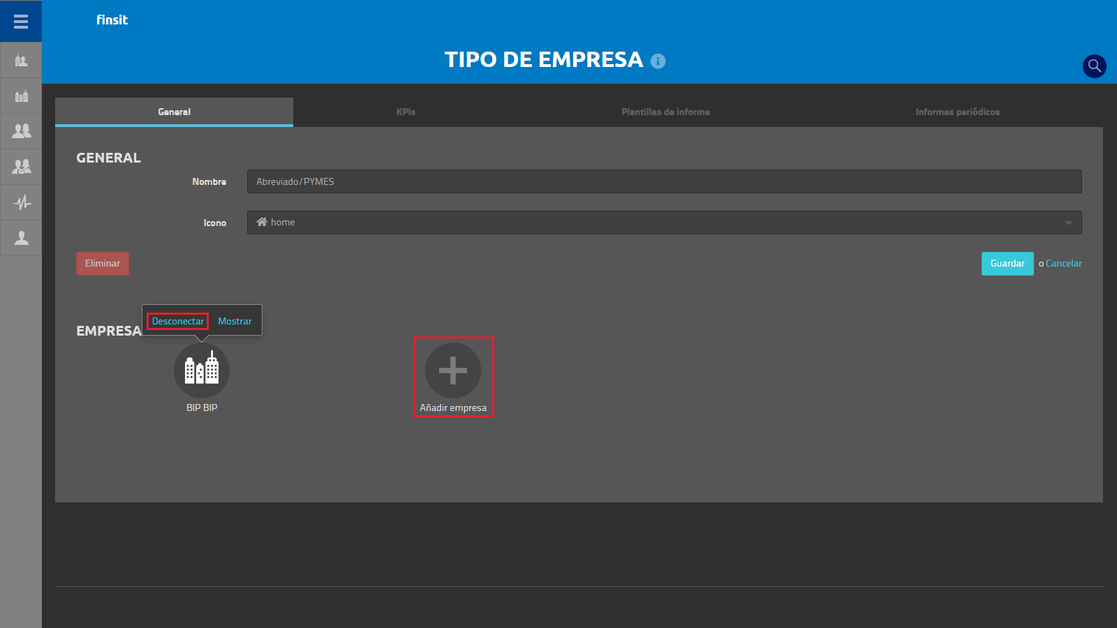 Tipo de empresa Desconectar