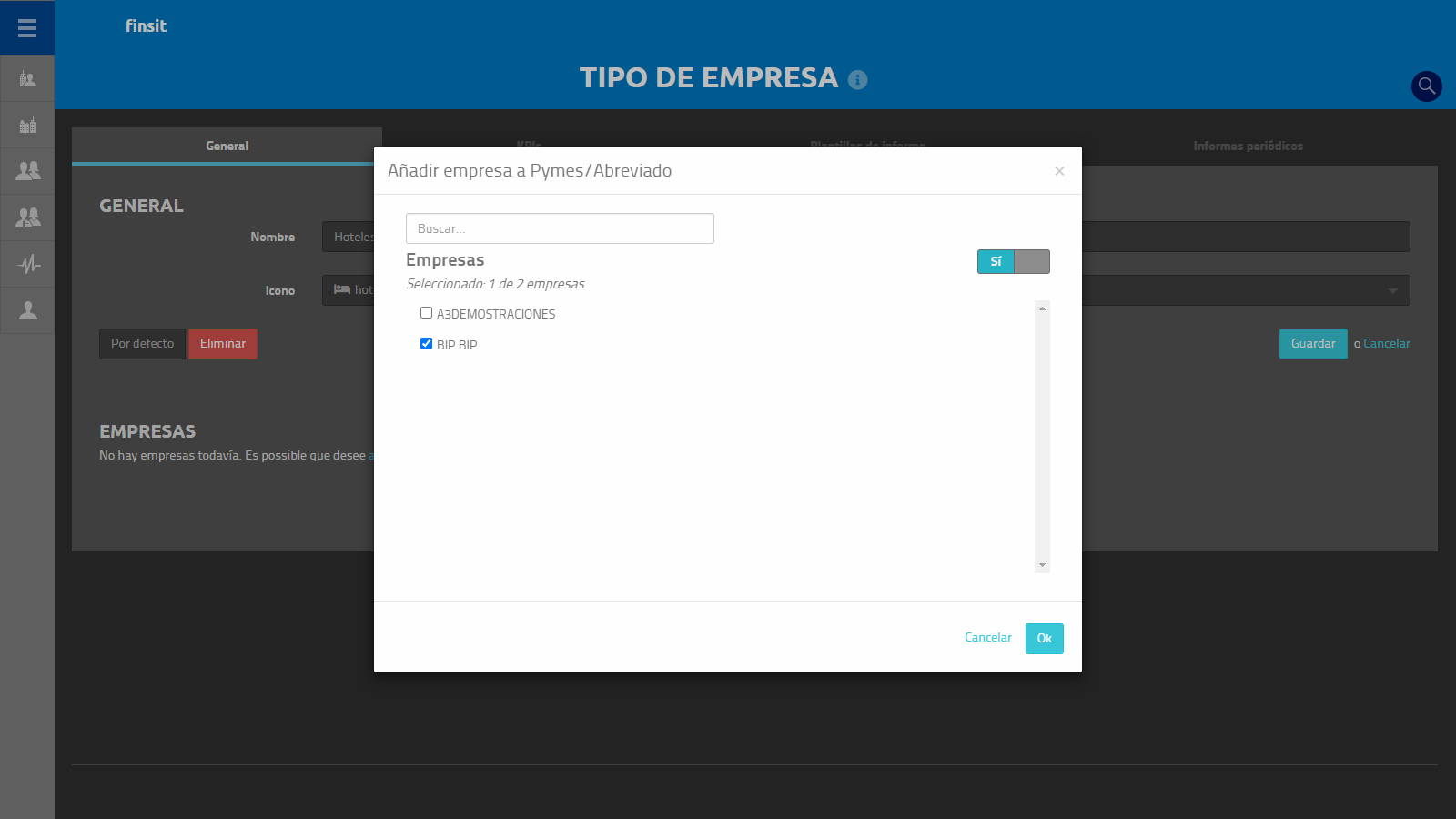 Tipo de empresa asignar empresas al crear tipo de empresa