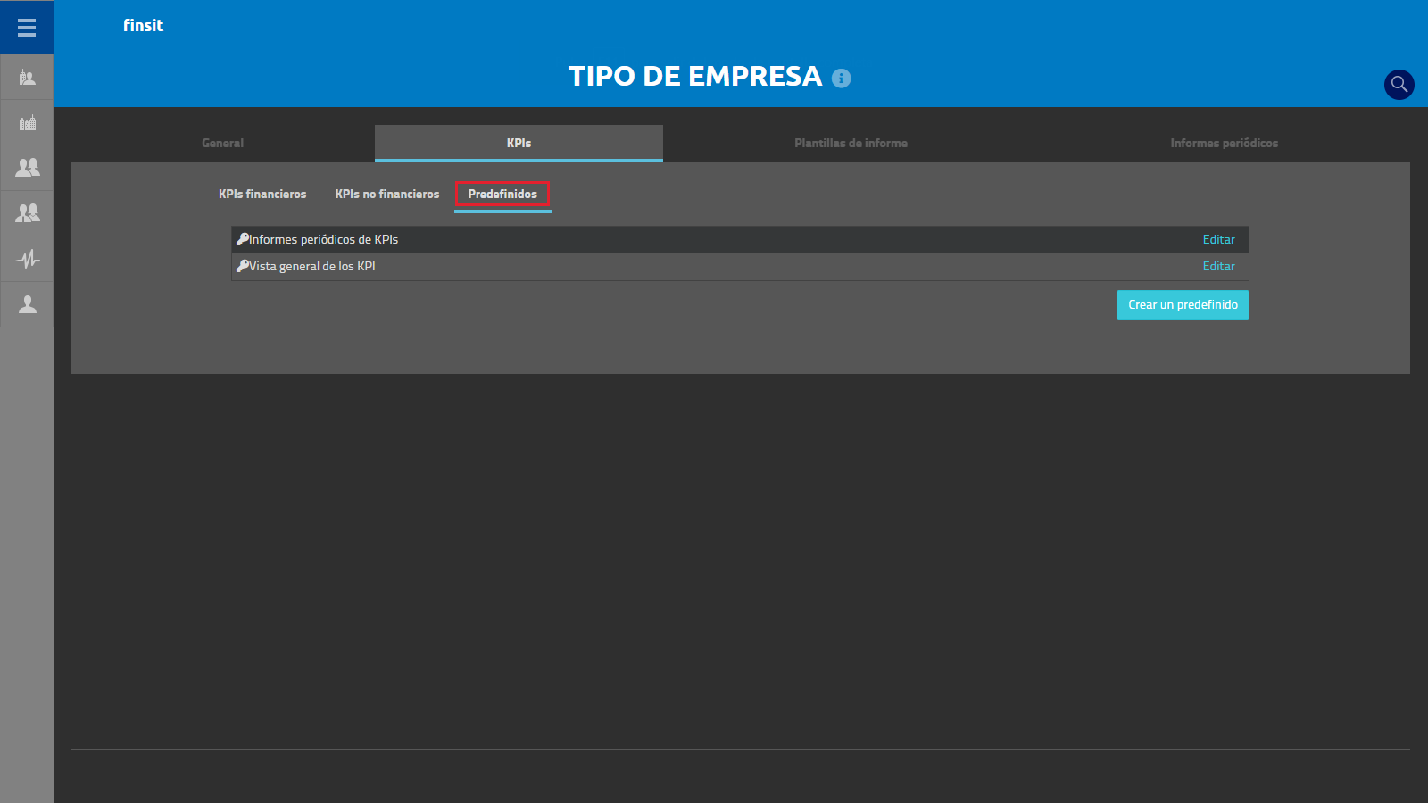 Tipo de empresa KPIs Predefinidos