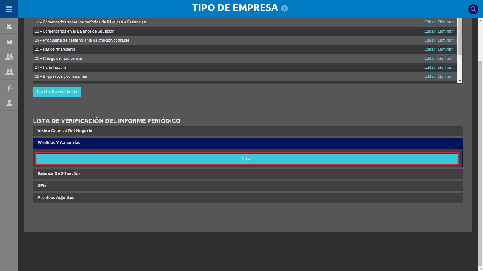 Lista de verificacion del informe periodico Crear