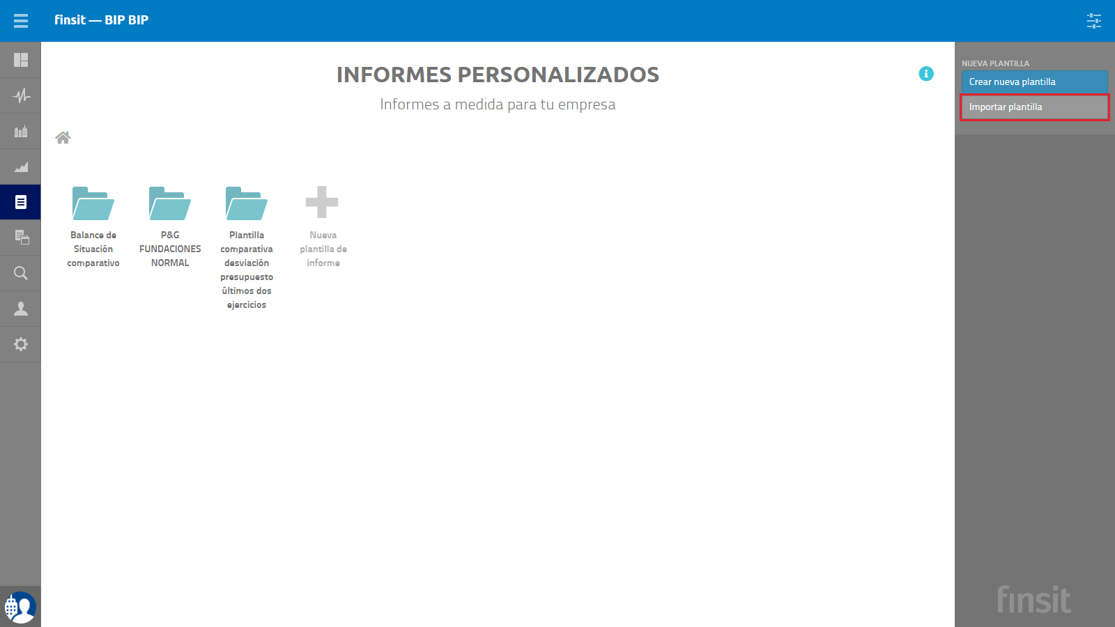 Informes personalizados Importar plantilla