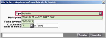 Alta de herencia/donación/consolidación de dominio