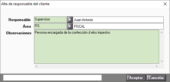 Alta responsable del cliente