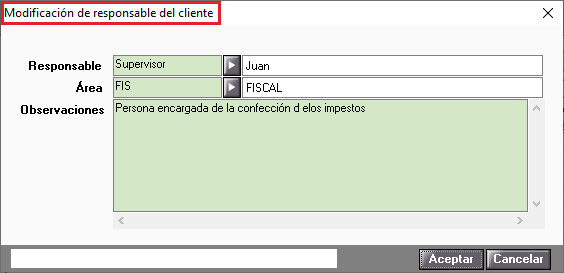 Modificacion de responsable del cliente