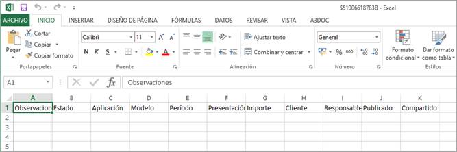 información en Excel