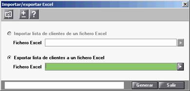 Pantalla para Importar exportar excel