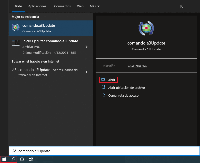 Inicio Ejecutar comando a3update