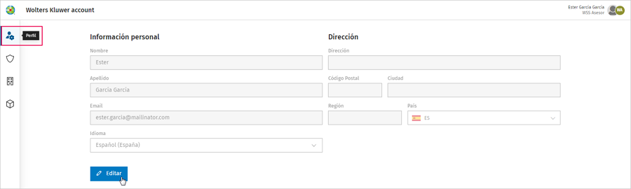 Modificación datos del perfil
