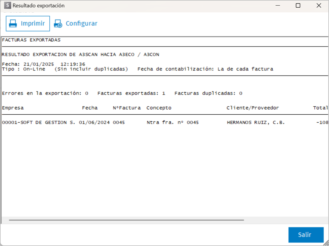 listado de facturas exportadas