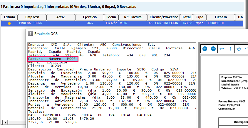 OCR reconoce número de factura