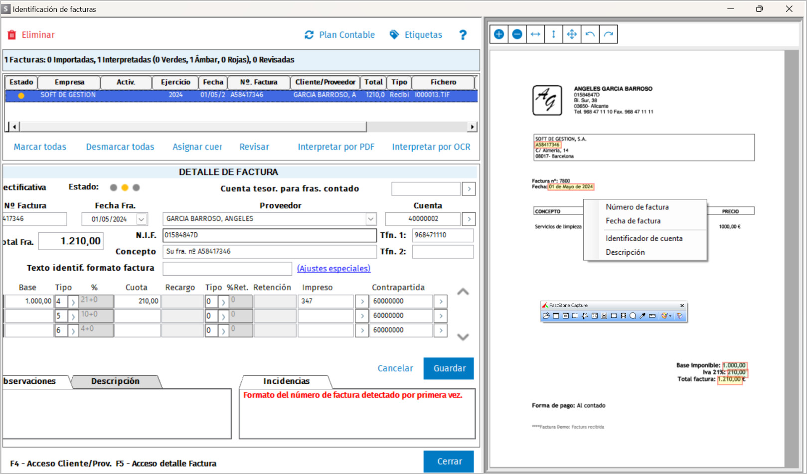 area fija de datos al interpretar