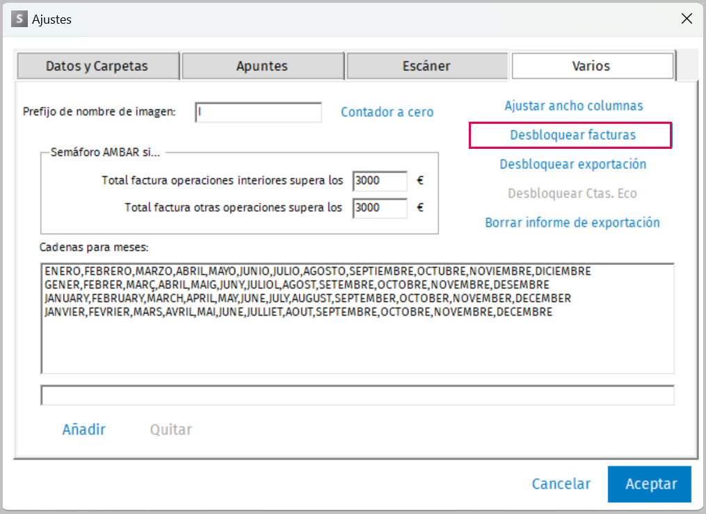 desbloquer facturas