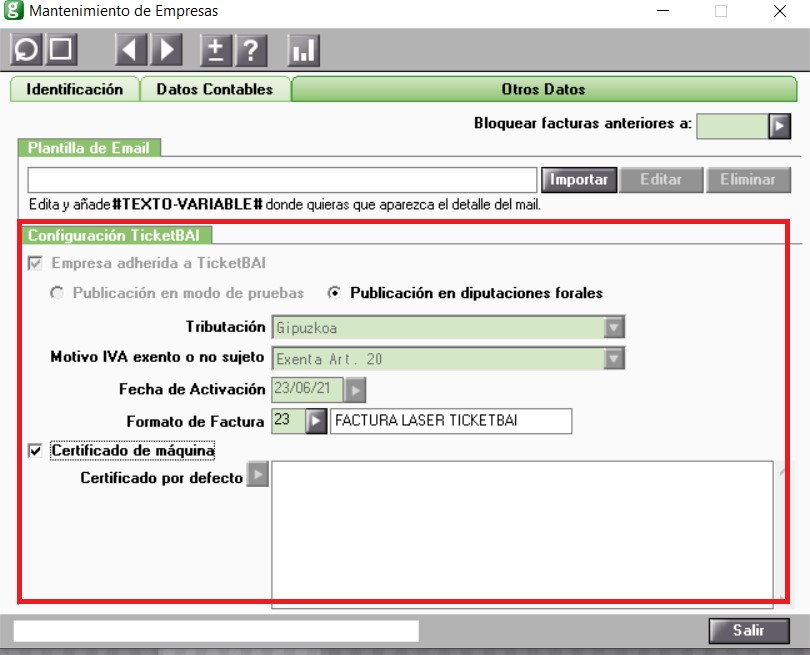 Mantenimiento de Empresas Activar TicketBAI