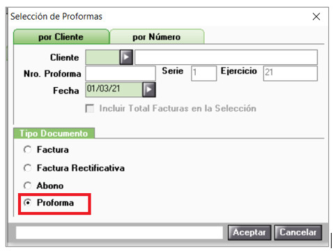 seleccion proforma