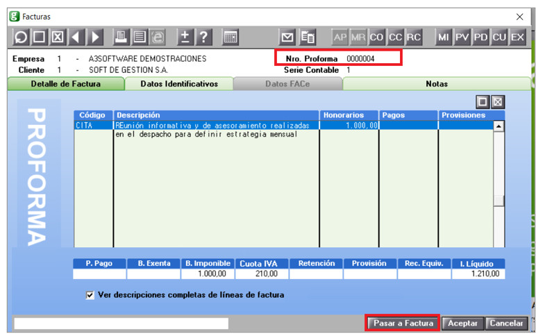 pasar a proforma