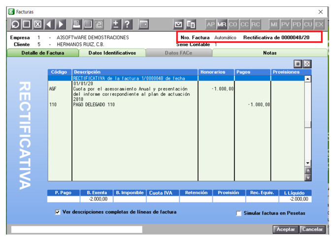 factura rectificativa informacion
