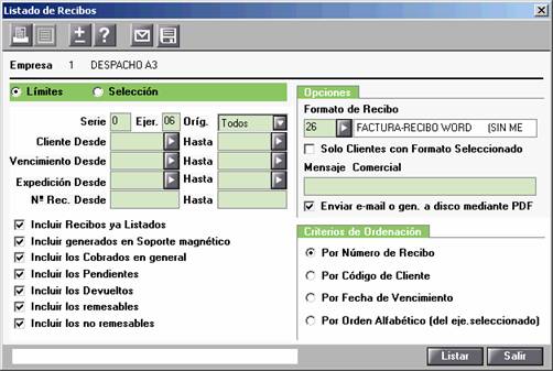 Listado de recibos