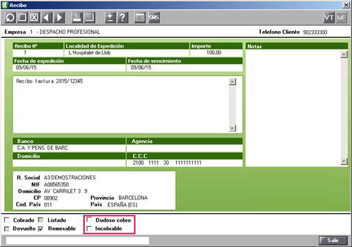 Dudoso cobro e incobrable en recibo