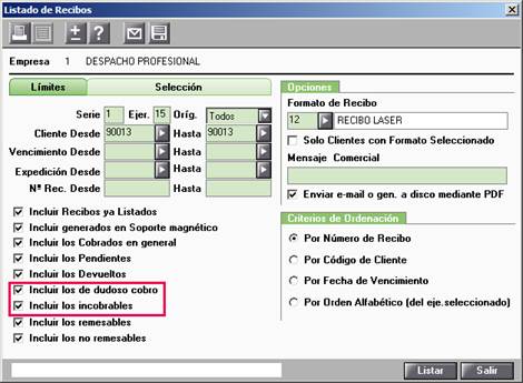 Dudoso cobro en incobrables en listado recibos