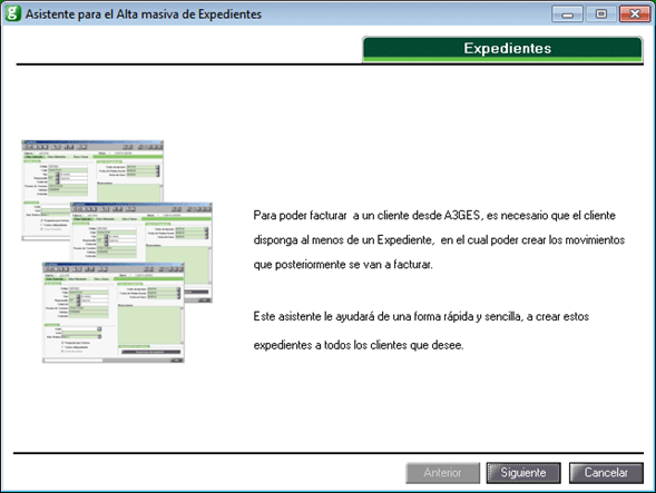 Asistente de alta de expedientes