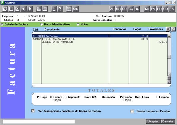 provisiones a devolver en factura