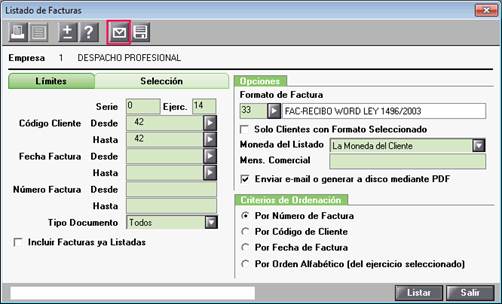 Envío de facturas por e-mail