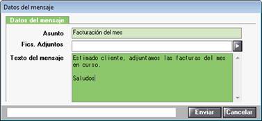 Asunto y texto e-mail