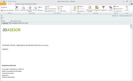 Texto del mensaje en Outlook