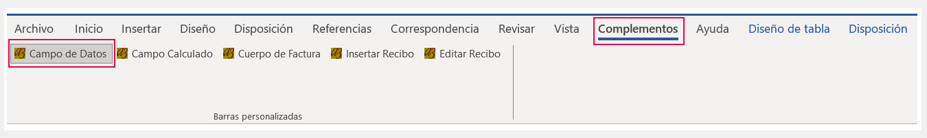 Pestaña Complementos