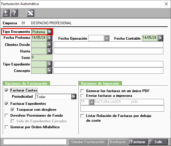 Facturación automática proformas