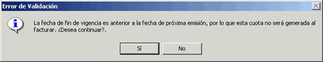 error de validación
