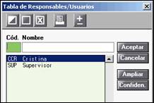 Tabla de responsables  usuarios