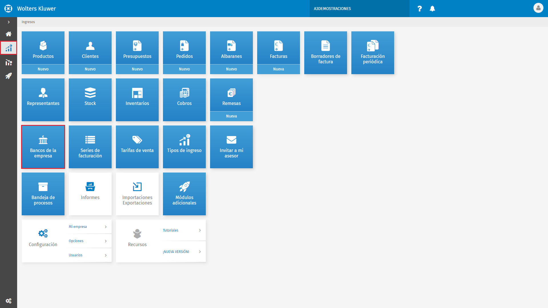 Ingresos Bancos de la Empresa Configuración de bancos