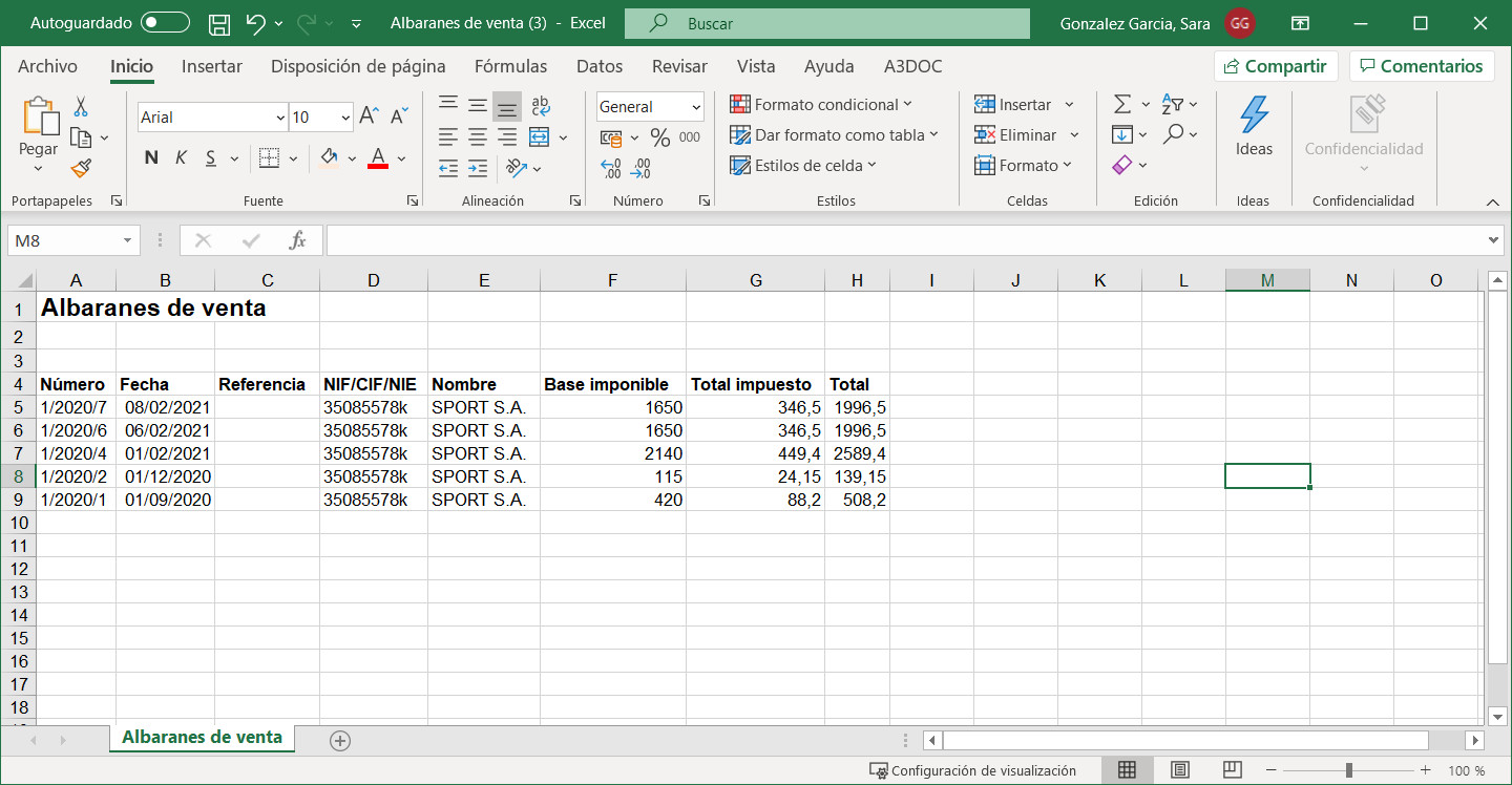 albaranes en excel