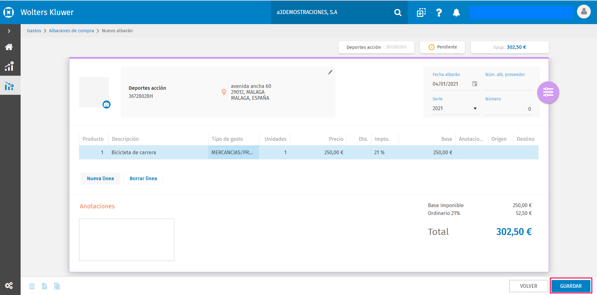 guardar albaran