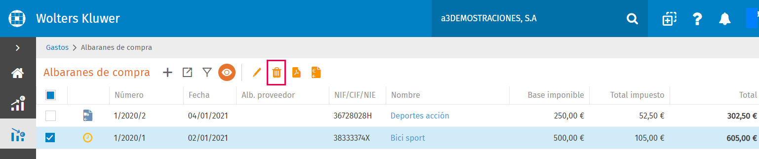 eliminar albaran