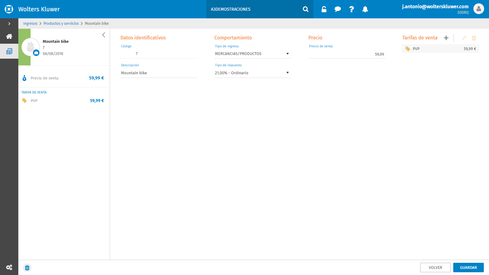 Ingresos Productos y servicios Nuevo Detalle