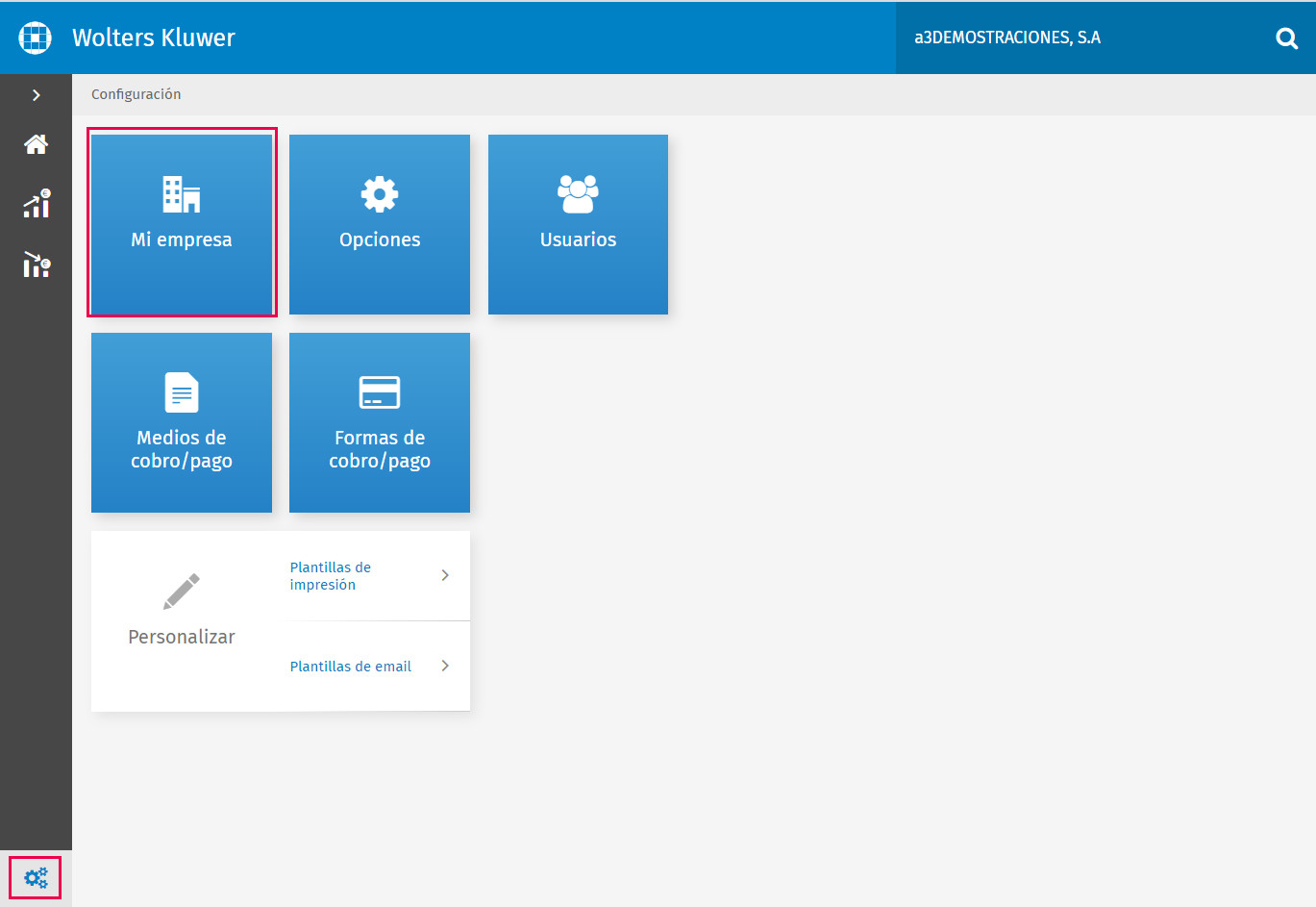 Pantalla configuración
