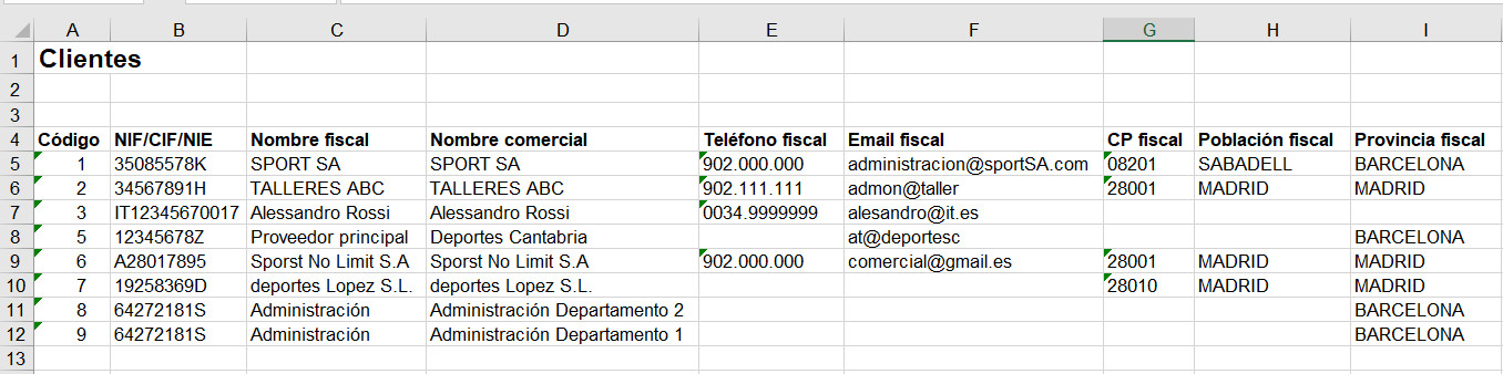 listado excel clientes